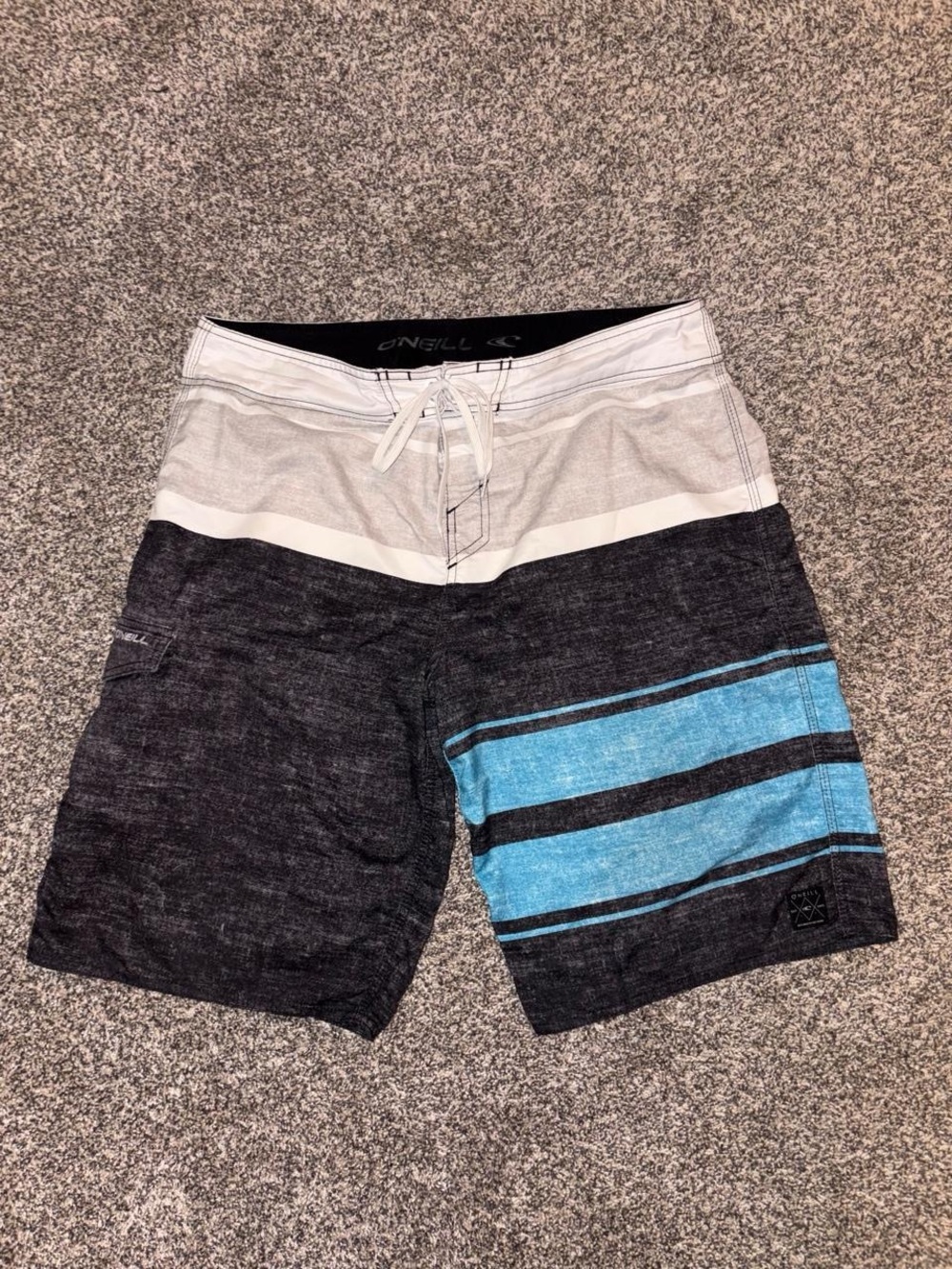 O'Neill Men's Black and Blue Stripe Swim Trunks